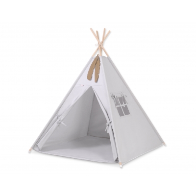 MINI Set: Teepee Kinderspiel-Zelt mit Spielmatte und Schmuckfedern GRATIS! - grau