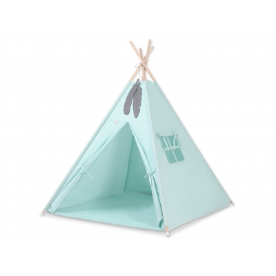 MINI Set: Teepee Kinderspiel-Zelt mit Spielmatte und Schmuckfedern GRATIS! - minze
