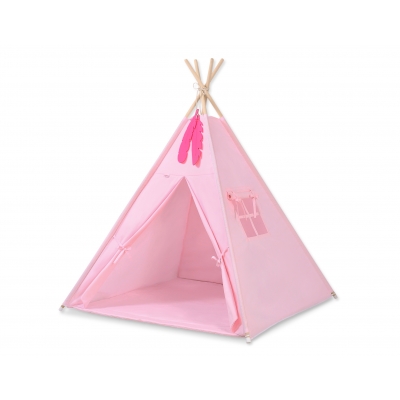 MINI Set: Teepee Kinderspiel-Zelt mit Spielmatte und Schmuckfedern GRATIS! - rosa