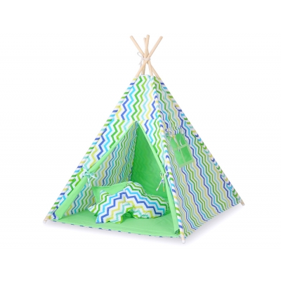 MINI Set: Tipi Zelt + Spielmatte - Chevron grün-blau