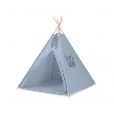 MINI Set: Teepee Kinderspielzelt+ Spielmatte + Schmuckfedern GRATIS!- pastellblau