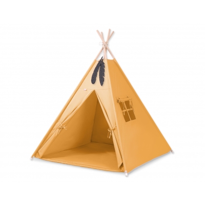 MINI Set: Teepee Kinderspielzelt Tipi + Spielmatte + Schmuckfedern GRATIS!- honiggelb