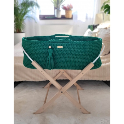 Moseskorb Boho für Babys mit Ständer - grün