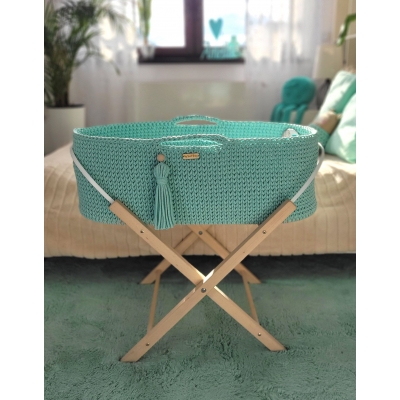 Moseskorb Boho für Babys mit Ständer - Minze