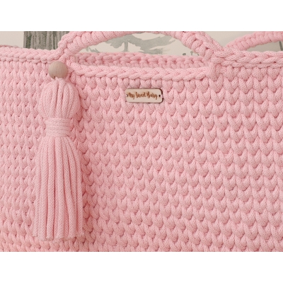 Babykorb aus Schnur geflochten Rosa