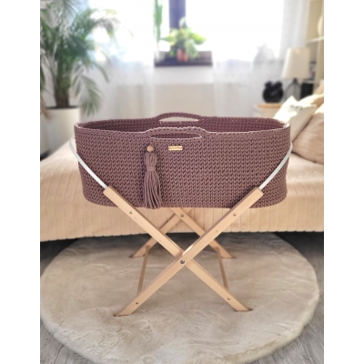 Moseskorb mit Gestell Handmade Boho - mauve