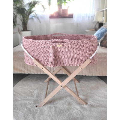 Moseskorb mit Gestell Handmade Boho - pastel pink