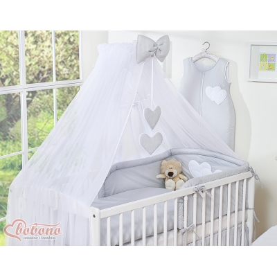 Moskitonetz für Babybett aus Chiffon - Hängende Herzen grau