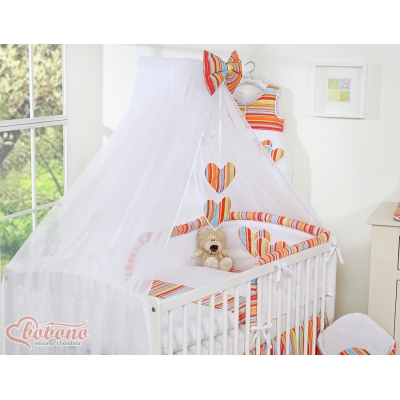 Moskitonetz für Babybett Chiffon - Hängende Herzen orange gestreift