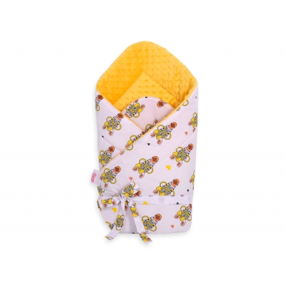 Babyhörnchen Einschlagdecke für Babys minky mit Schleife - gelbe Zebras