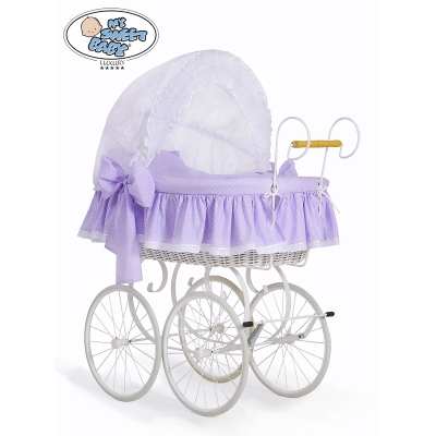 Nostalgiestubenwagen Christine - Weiß - lila mit Stickerei