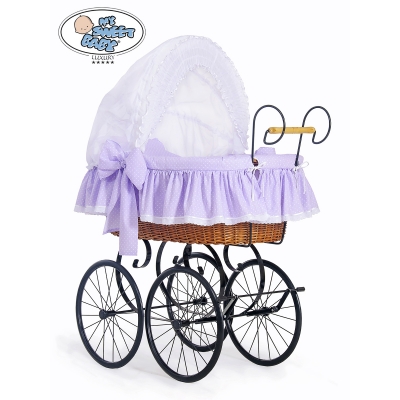 Nostalgiestubenwagen Christine - Weiß - lila mit Stickerei My Sweet Baby