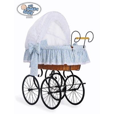 Nostalgiestubenwagen Jasmine - Weiß - blau mit Stickerei My Sweet Baby
