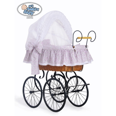 Nostalgiestubenwagen Jasmine - Weiß rosa mit Stickerei My Sweet Baby