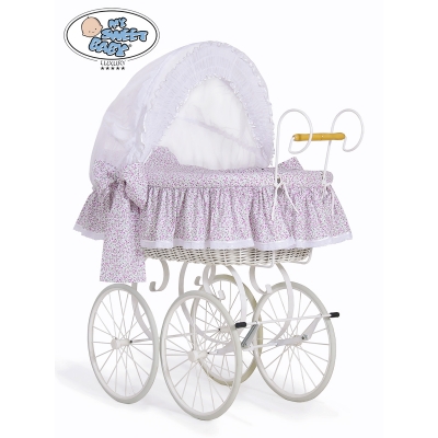 Nostalgiestubenwagen Jasmine - Weiß rosa mit Stickerei My Sweet Baby