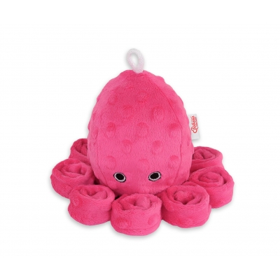 Oktopus Plüschtier mit Rassel - Fuchsie - Polka Dot Minky