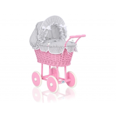Pink Weide Puppenwagen Bettwäsche Grau mit Weiß Punktemuster nr 51699-535