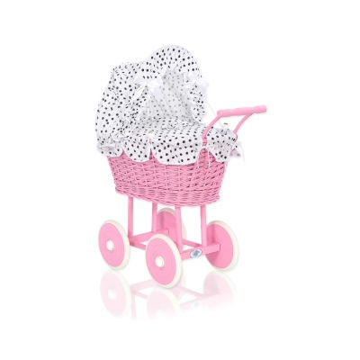 Pink Weide Puppenwagen Bettwäsche Weiß mit Schwarz Punktemuster nr 51699-738