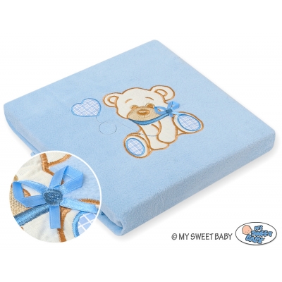 Polar Fleece Babydecke - Bär mit Schleife blue