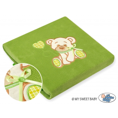 Polar Fleece Babydecke - Bär mit Schleife grün