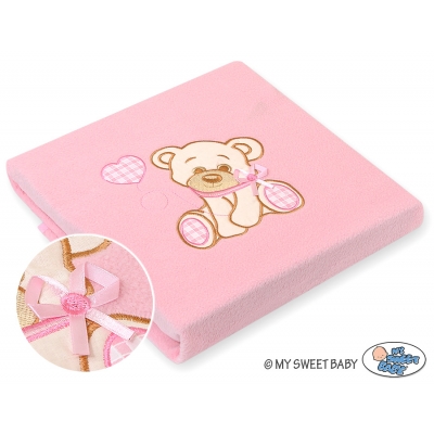Polar Fleece Babydecke - Bär mit Schleife rosa