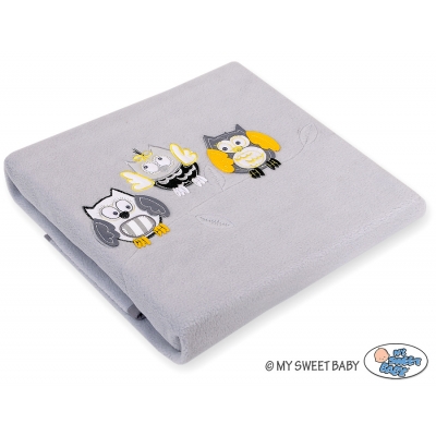 Polar Fleece Babydecke - Eulen Bigi Zibi & Adele - grau-gelb