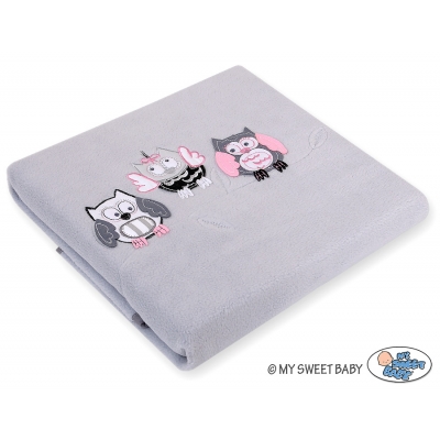 Polar Fleece Babydecke - Eulen Bigi Zibi & Adele - grau-rosa