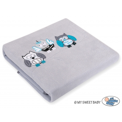 Polar Fleece Babydecke - Eulen Bigi Zibi & Adele - grau-türkis