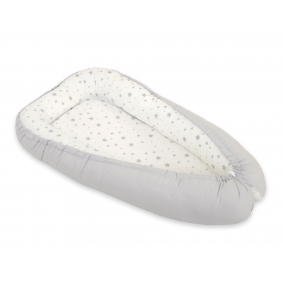 Premium doppelseitig Babynestchen Baby-Kokon Mini Sternchen grau/ grau