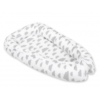 Premium doppelseitig Babynestchen Baby-Kokon Wolken grau