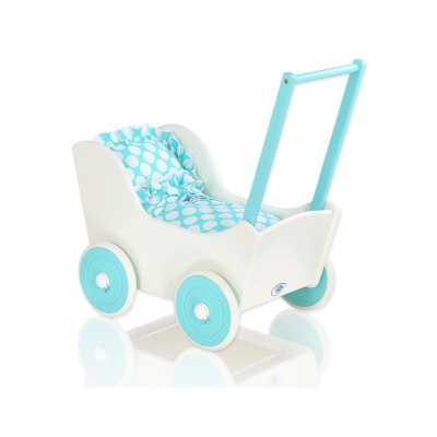 Holzpuppenwagen Mila mit Bettwäsche Türkis Weiß 135025-769