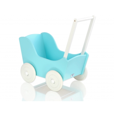 Holzpuppenwagen Mila Weiß Türkis mit Bettwäsche 135027