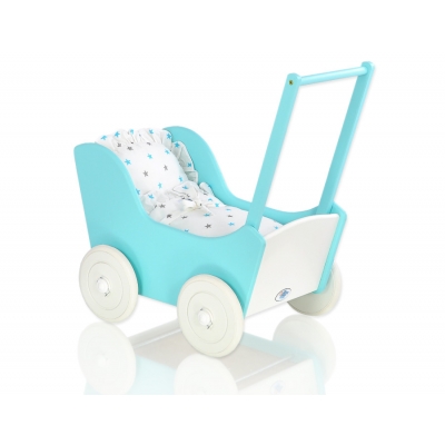 Holzpuppenwagen mit Bettwäsche Mila Weiß Türkis 135026-623