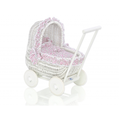 Puppenwagen aus echtem Holz und Weide Weiß + Bettwäscheset nr 71701-533