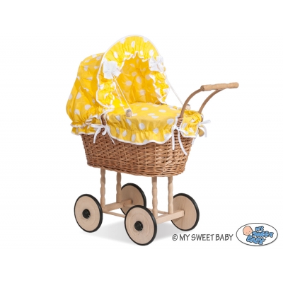 Puppenwagen Natur Weidenkorb Gelb Bettset nr 1699-737*