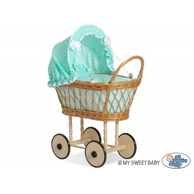 Puppenwagen Korb Geflochten aus Naturweide Minze nr 1538-585
