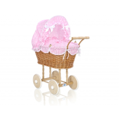 Puppenwagen aus Naturweide Rosa nr 1699-553