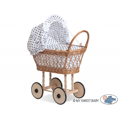 Puppenwagen aus Naturweide Weiß Schwarz-Punktemuster nr 1538-738