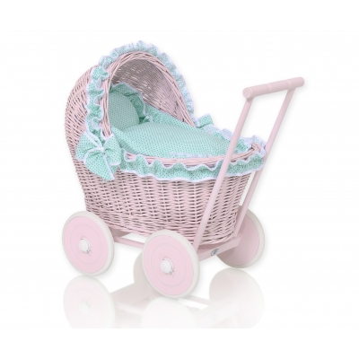Puppenwagen aus Pink Weide Bettwäsche Minze Punktmuster nr 81702-1034