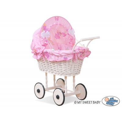 Puppenwagen aus Weide Weiß Rosa nr 71699-387