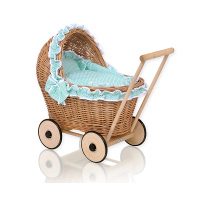 Puppenwagen Bettwäsche Minze Punktmuster nr 1702-1034