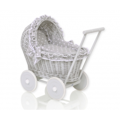 Puppenwagen Grau Weide Bettwäsche Grau mit Weiß Punktmuster nr 61702-583