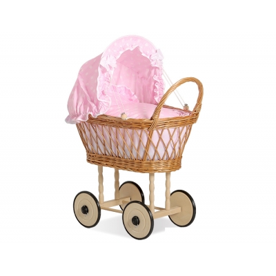 Puppenwagen Korb aus Weiße Weide Rosa nr 1538-553