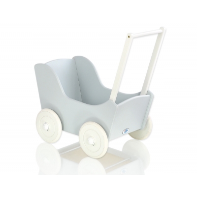 Puppenwagen Holz Mila Weiß Grau ohne Bettwäsche Set