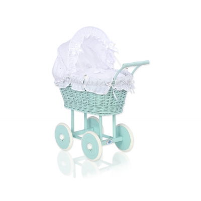 Puppenwagen Minze Weide Bettwäsche Weiß Weiß mit Stickerei nr 21699-906