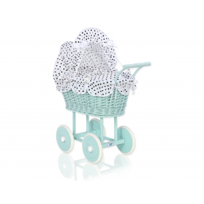 Puppenwagen Minze Weide mit Puppen Bettwäsche Weiß mit Schwarz-Punktmuster nr 21699-738