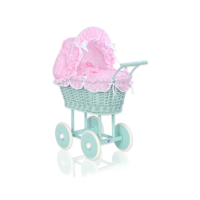Puppenwagen Minze Weide Puppen Bettwäsche Rosa Punktmuster nr 21699-553
