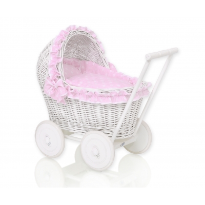 Puppenwagen Puppenkorb Weide Bettwäsche Rosa Punktmuster nr 71702-553