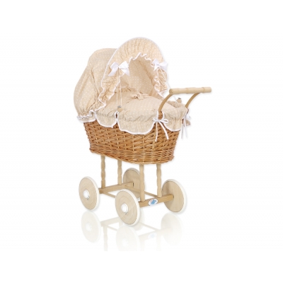 Puppenwagen Weide Bettwäsche Beige mit Weiß Punktmuster nr 1699-529
