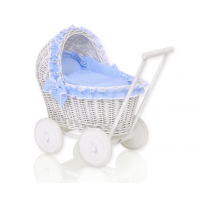 Puppenwagen Weide Bettwäsche Blau mit Weiß Punktmuster nr 71702-588
